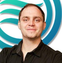 Dimitri Grishchenko of Ozone Climate in a dark shirt in front of the company logo